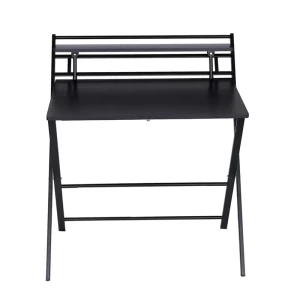 Inhouse Folding Table, 2 Tiers Computer Desk With Shelf Home Office Small Desk With Metal Legs 80X50CM Black Color