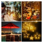 Solar Star Curtain Lights 12 Stars 138 LED 8 Lighting Modes, Solar Star String Lights Fairy Curtain Lights for Garden Home Party Indoor Outdoor Decoration Warm White