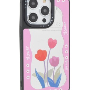 iPhone 14 Pro Max Cover Floral Design Hard Phone Case Tempered Glass Back Cover