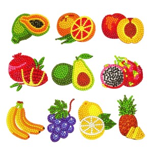 5D Diamond Painting Stickers Kits for Kids, DIY Fruit Stickers Painting with Diamonds, Paint by Numbers Diamonds Arts Craft Kits for Children, Boys and Girls