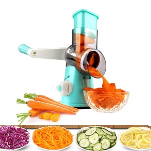 3 In 1 Multifunctional Vegetable Cutter & Slicers, Hand Roller Type Square Drum Vegetable Chopper with 3 Removable Blades for Fruit, Vegetables, Nuts - Easy To Clean