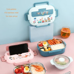 Lunch Box for Kids School, Cute 316 Stainless Steel Lunch Box, 3 Compartments Bento Box for Boys Lunch Bag, Food Carrier for Travel Picnic (Pink)
