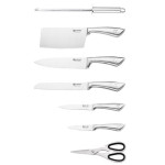 EDINBURG Kitchen Knife Set with Stand & Sharpener- Stainless Steel Blades | Non-Slip Ergonomic Handle | Professional Chef Knives- Set of 8 pieces, Silver