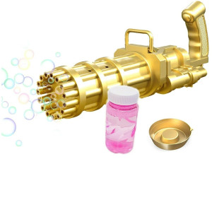 Kids Bubble Machine Toy 10 Holes Bubble Gun with Colorful Lights and Thousands of Bubbles Automatic Portable Bubble Golden