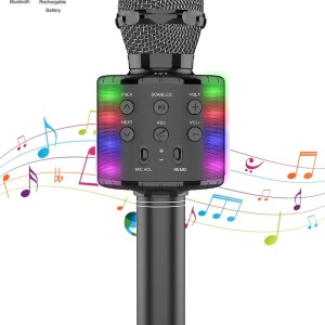 858L Portable Handheld Wireless Karaoke Microphone Bluetooth Speaker With Disco Lights Black