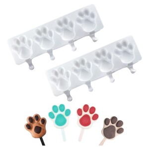 Ice Cream Molds,2 Pack Popsicle Mold with 4 Hole,Food Grade Silicone Ice Pop Molds,Bear Paw Shape