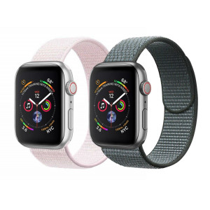 Nylon Sport Loop Band Strap 40/44/41/45mm For Apple Watch Series Storm Gray Strap with Pearl Pink Strap(set of 2)