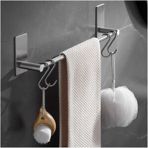 Stainless Steel Towel Bar Holder Single Bar Towel Rack,Self Adhesive Bathroom Towel Holder, Toilet Paper Holder 55CM