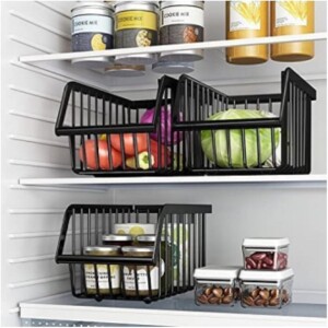 Refrigerator Chest Freezer Baskets, Large Household Wire Storage Basket Bins Organizer with Handles for Kitchen, Pantry, Freezer, Cabinet, Closets