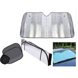 Car Front Windscreen UV Protection Sunshade Silver Color 1-Set Size 60x130 and Car Side Windows Shade 2-Set