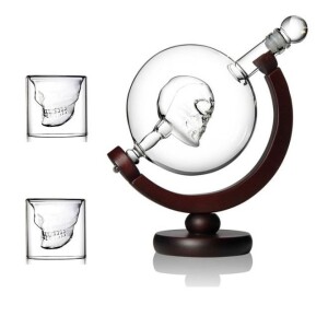 Whiskey Decanter,800ml Crafted Glass Globe Decanter Set with 2 Shot Glasses 75ml