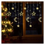 138 LED Star Moon Curtain Decorative Lights, Window Curtain Fairy String Lights, Remote Control & USB Plug, 8 Lighting Modes