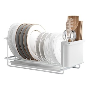 Dish Rack with Removable Cutlery Holder and Drainboard,Compact Dish Drainer,Stainless Steel Dish Drying Rack