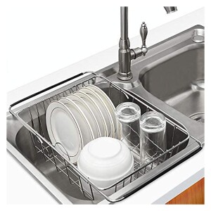 Expandable Dish Drying Rack Over The Sink,Kitchen Storage Basket Drain Holder Fruit Drainer Basket Shelf Dish Drying Rack in Sink or On Counter