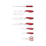 EDENBERG|Professional Kitchen Knives,Shears & Rotary Stand|High Carbon Steel Blade Knife|Multipurpose Sharp Edge Cooking & Cutting Knives- 8 Pieces Set (Silver Red)