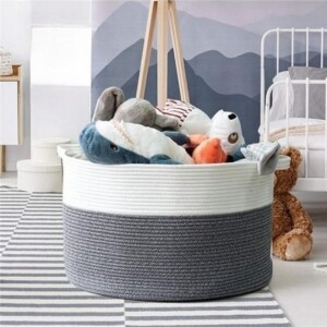 Woven Cotton Rope Storage Basket with Handles