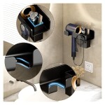 Hair Dryer Holder Wall Mounted,No Drill Blow Dryer Holder Rack,Self Adhesive Blow Dryer Organizer for Bathroom
