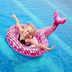 Pink Mermaid Swimming Ring Childrens Summer Water Toys,Easy to Use Can Play and Train in The Water