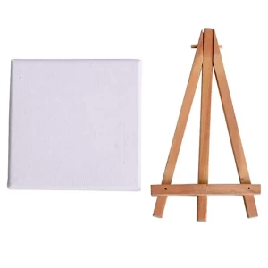 Rosymoment Mini Stretched Canvas with Wooden Easel, Art Primed Canvases for Painting Size 15x26cm, White Color