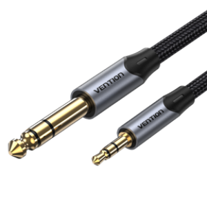 Cotton Braided TRS 3.5mm Male to 6.5mm Male Audio Cable 1M Gray Aluminum Alloy Type
