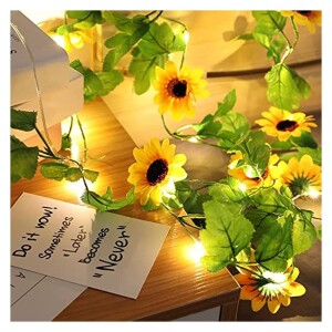 20 LED Artificial Sunflower Garland String Lights, 6.56ft Silk Sunflower Vines with Solar Powered String Lights for Indoor Bedroom Home Garden Party Wedding Decor