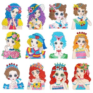 5D Diamond Painting Stickers Kits for Kids, DIY Princess/Fruit Stickers Painting with Diamonds, Paint by Numbers Diamonds Arts Craft Kits for Children, Boys and Girls
