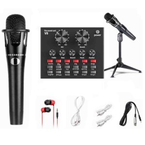 E300 V8 Wireless Karaoke Microphone Sound Card Professional Condenser With Small Tripod For Live Streaming Studio Equipment