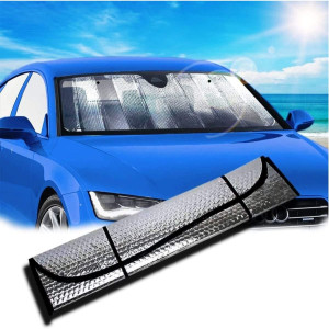 Car Front Windscreen UV Protection Foldable Heat Resistant Sunshade Silver Color 1 Set Size 60x130