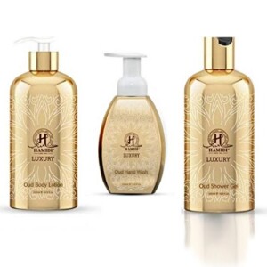 Luxury Arabic Oud Based Moisturizing Cosmetics 3pcs Gift Set - 350ml Hand Wash | 500ml Body Lotion | 500ml Shower Gel