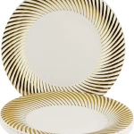 Rosymoment Disposable Party Plate 10 Inch White And Golden Color 10 Pieces Set