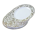 Rosymoment Premium Quality Plastic Dinner Plate 9 Inch, Set Of 10 Pieces, Light Weight 35 Grams, White-Golden, 9 inch