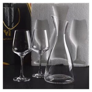 Wine Decanter Aerator with 2 Stemmed Glasses Crystal Glass Wine Carafe