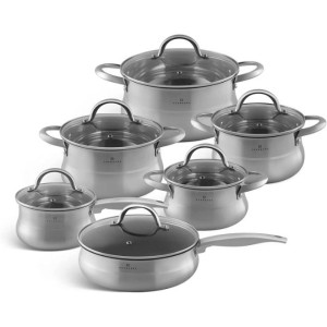 12-piece Stainless Steel Cookware Set with Marble Coating Deep Frypan| Stainless Steel Cookware| Cast Iron Deep Pot| Butter Pot| Chamber Pot with Lid