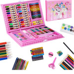 86 Piece Painting Art Set Box have Watercolors Markers Crayons Color Pencils Oil Pastels Glue Portable Drawing Kit makes