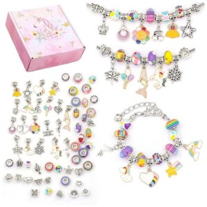 63 Pieces Charm Bracelet Making Kit, Charm Bracelets Jewelry Making Kit with Beads Bracelets Charms Necklace DIY Crafts Gifts Set for Teen Girls Kids Age 5-12