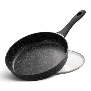 28Cm Fry Pan With Lid Ceramic-Marble Coat, Non-Stick, Pfoa Free