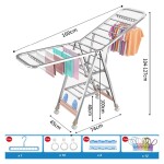 Foldable Clothes Drying Rack,3-Level Laundry Drying Rack, Free-Standing Drying Rack Clothes Dryer,Height-Adjustable Wings with Hooks