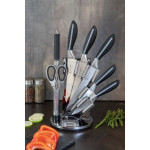 EDENBERG Kitchen Knife Set | 8 pcs Chef Knife Set | Carbon Stainless Steel Knives Set | Super Sharp Cutlery Set with Rotate Stand- 8 Pcs (Silver & Black)