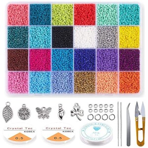 Seed Beads for Bracelets Making Kit, 24000-Piece 2mm Colored Small Glass Beads for Bracelets Jewelry Making Crafts 24 Colors DIY Jewelry Making