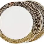 Rosymoment disposable plastic plates 10" with golden rim 10 piece