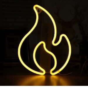 Flame Neon Sign, LED Hanging Light, USB/Battery Powered, for Bedroom Wall Decoration, Kids Room, Restaurant, Party, Bar, Birthday Gift (Yellow)
