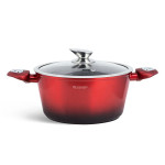 15Pcs Pressed Aluminium Cookware Set With 2 Mats Red Metallic Ombre Lower Part Black Outside