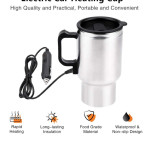12V Car Heating Cup, 500ml Stainless Steel Car Water Coffee Tea Boiling Heated Mug, Insulated Heated Thermos