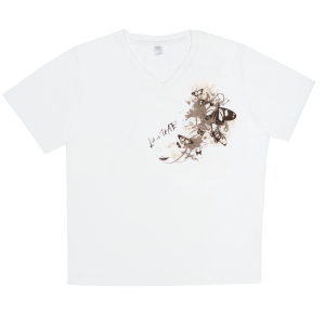 Del Sol Basamat Color Change Women's T-shirts Splash Butterfly V-Neck T-White