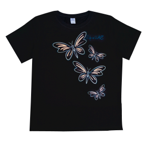 Del Sol Basamat Color Change Women's T-shirt Silver Butterfly Crew T-Black