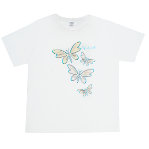 Del Sol Basamat Color Change Women's T-shirt Silver Butterfly Crew T-White Small