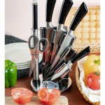 EDENBERG Kitchen Knife Set | Premium Carbon Stainless Steel Kitchen Knife Set with Kitchen Shears & Revolving Magnetic Stand- 8 Pcs (Silver-Black)