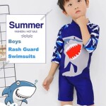 Boys Swimsuit Set with Cap,Sun Protection Cartoon Animals Shape Swimwear Kids Swimming Costume