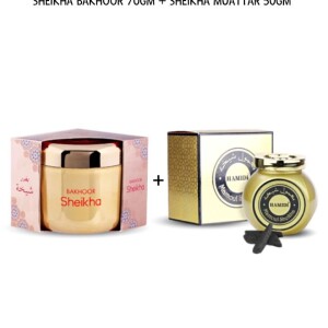 Luxurious Arabic Home Fragrance Set - Sheikha Bakhoor 70gm + Sheikha Oud Muattar 50gm (Incense)
