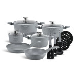 15Pcs Pressed Aluminium Cookware Set With 2 Mats Fall Night Grey With Marble